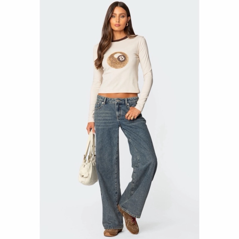 Edikted Leopard Heart Low Rise Baggy Jeans Women’s XL NWT - Picture 5 of 10